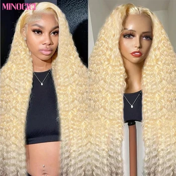613 Blonde Deep Wave Hair Wig 13x4 13x6 HD Transparent Lace Front Wig Real Human Hair HD Lace Closure Wig For Women Nature Black 1