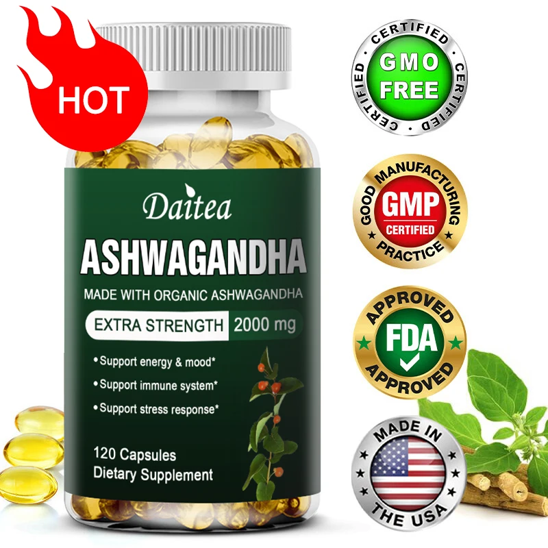 

Daitea Organic Ashwagandha Extract - Extra Strength - 2000mg - Supports healthy energy and mood, immune system health - 120 diet