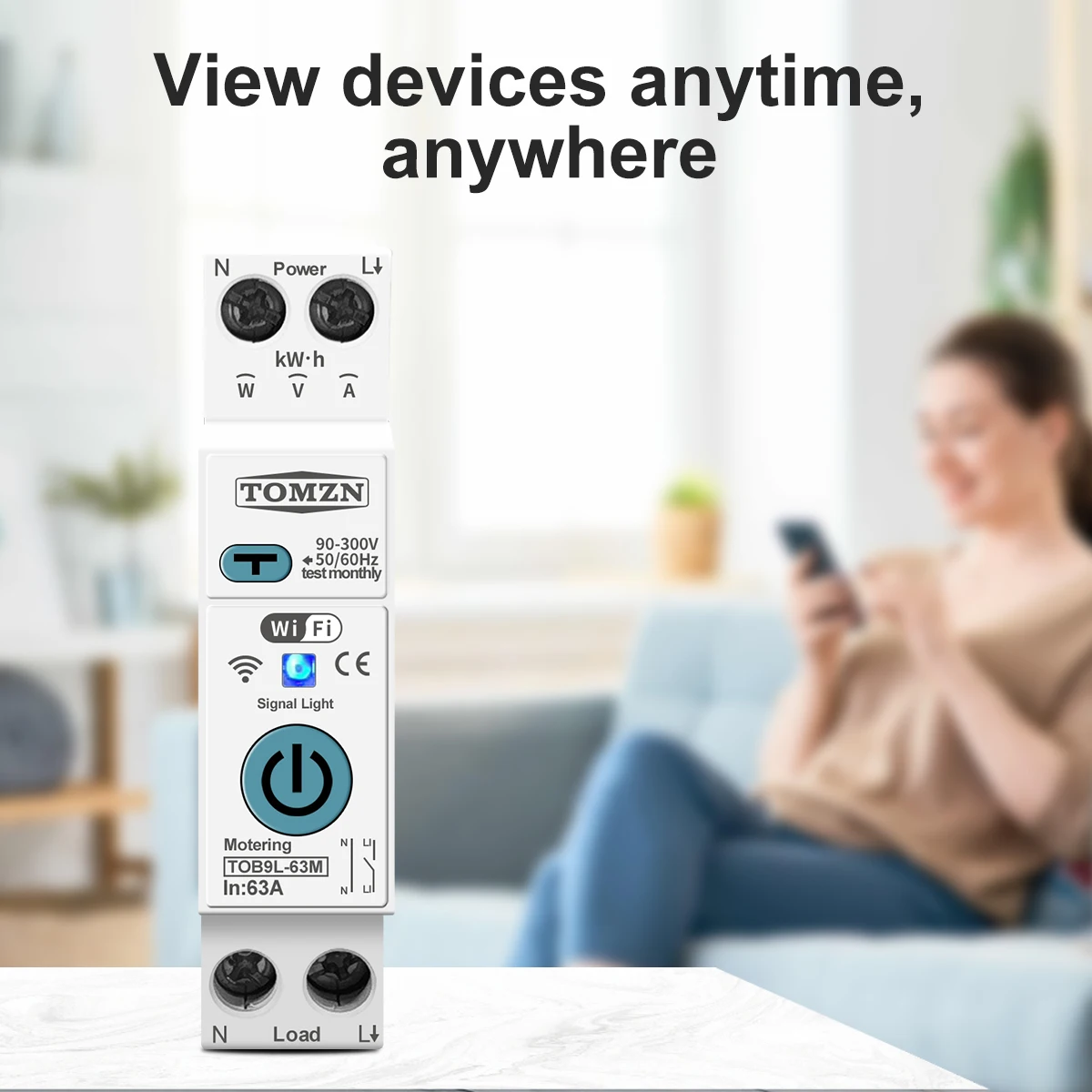 TUYA 63A TOMZN 1P + N WIFI Smart Switch Energy Meter Metering Circuit Breaker voltage current leakage protection Relay MCB smart switch circuit breaker