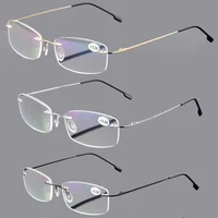 May Flower Blue Light Blockin Ultralight Memory Titanium Rimless Reading Glasses Men&Women Presbyopic Eyeglasses +1.0 +1.5 +2.0