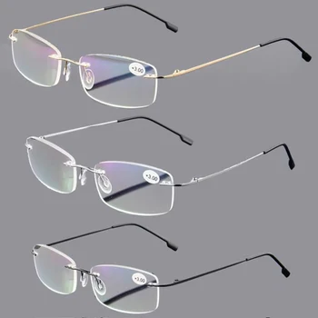 May Flower Titanium Rimless Óculos de leitura para homens e mulheres, Blue Light Blocker, Ultraleve Memória, Presbiopic Óculos, + 1.0, + 1.5, + 2.0 1