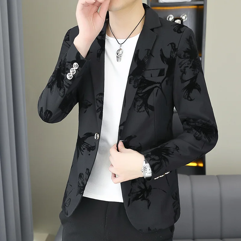 Men's Fashion Gentleman Business Outdoor Travel Print Wedding Slim-fit Korean Trend Handsome Youth Casual Blazer