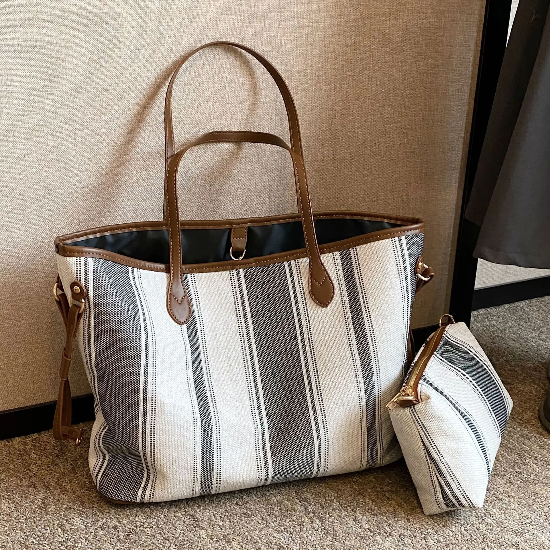 

Canvas Striped Tote Large Handbags and Purses Women ShoulderBags 2023 New Designer Work Ladies Shopping Bag High Quality