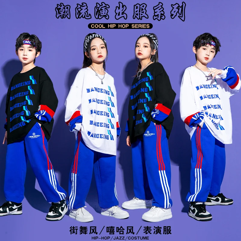 Kids Hip Hop Clothing Black Sweatshirt Joggers Boys Street Dance Outfits Girls Streetwear Children Jazz Costume Clothes Sets