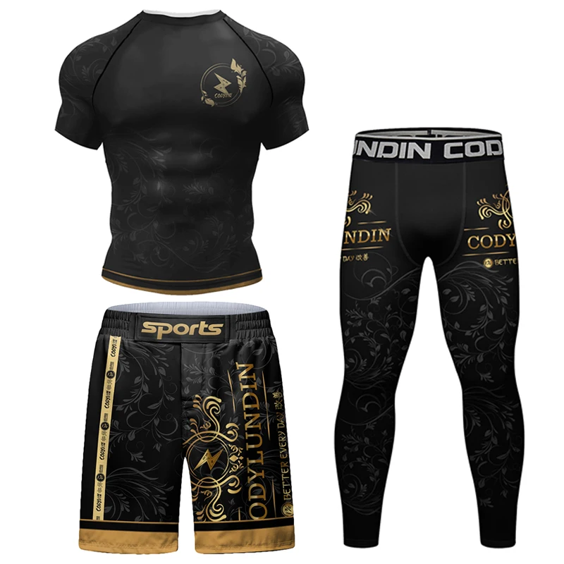Men Tracksuit MMA Rashguard Jiu Jitsu T-shirt+Pants Sets Fitness Boxing Jerseys BJJ Muay Thai Shorts Gym Rash Guard Sportsuit 4