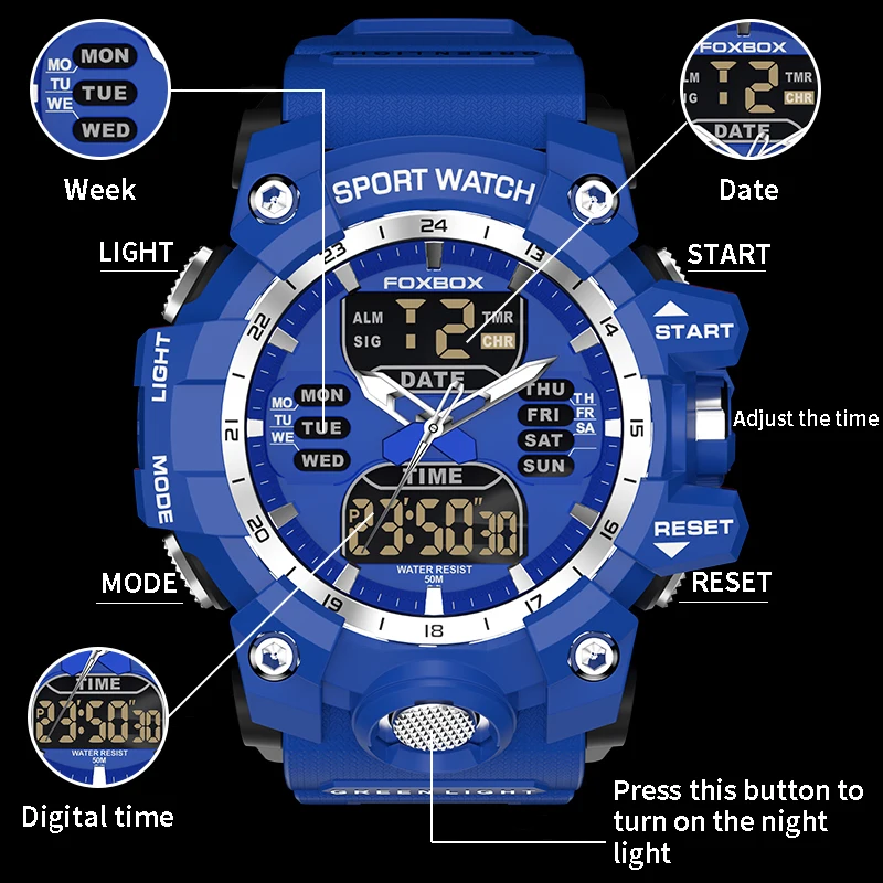 LIGE Fashion Dual Display Military Watches for Men Luxury Original Sports Chronograph Watch ​Waterproof Quartz WristWatch Clock