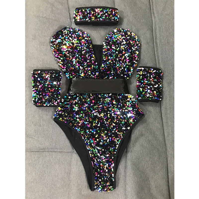 

Pole Dancing Costume For Female Colorful Sequins Bodysuit Nightclub Singer Dancer Stage Show Dancewear Bar Rave Outfits