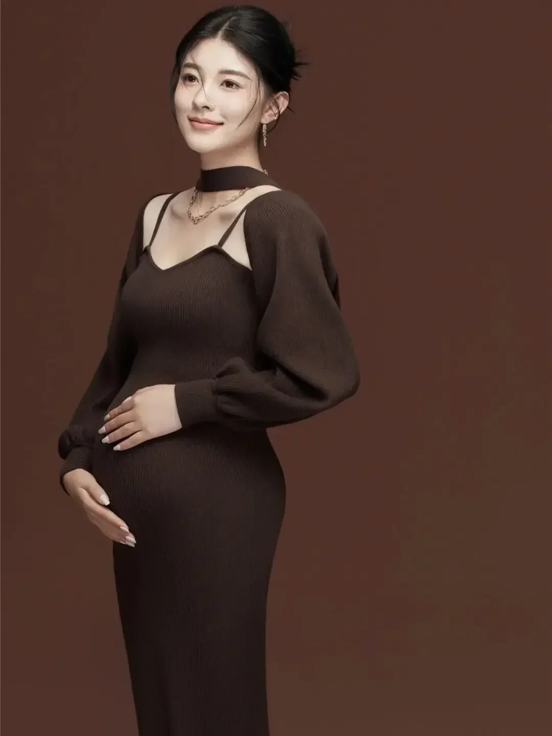 women-photography-props-maternity-midi-knit-dresses-pregnancy-elegant-dress-cardigans-2pcs-studio-photoshoots-clothes