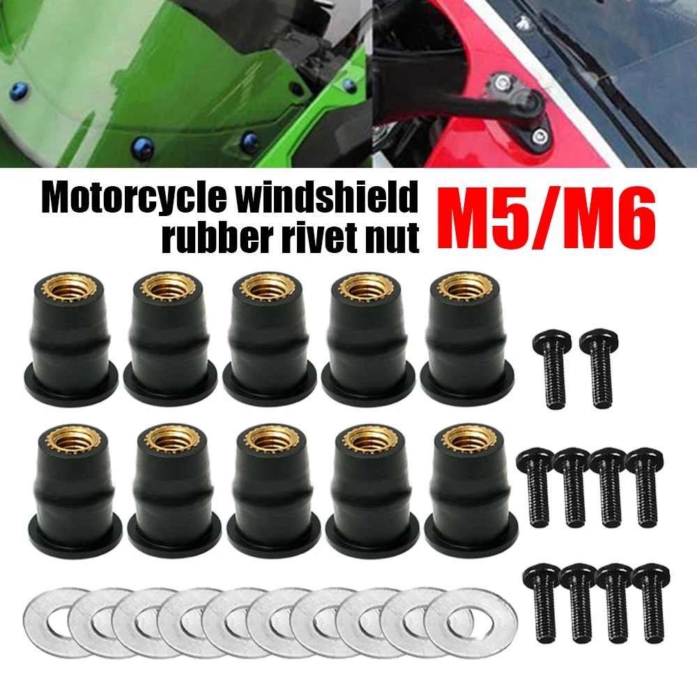 10Pcs/Set M5 5mm Metric Rubber Well Nuts Motorcycle Windscreen Windshield Fairing Cowl For Honda Suzuki Auto Motorbike Off-road