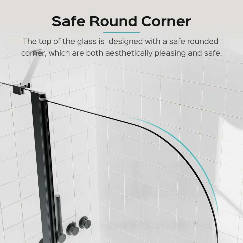 43 in. W * 58 in. H Frameless Folding Shower Doors for Bathtub, 1/4" (6mm) Thick SGCC Tempered Glass Door, Bathroom Pivot Tub 6