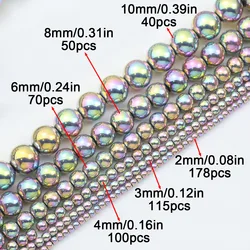 Silver Hematite Round Beads - 2 - 10mm Non - Magnetic Natural Stone for Jewelry Making, 15'' Strand (Purple Multicolor527)