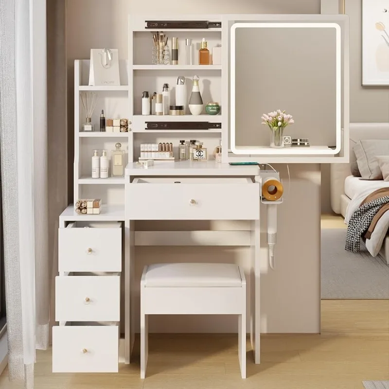 Vanity Desk With Mirror and LED Lights, 1