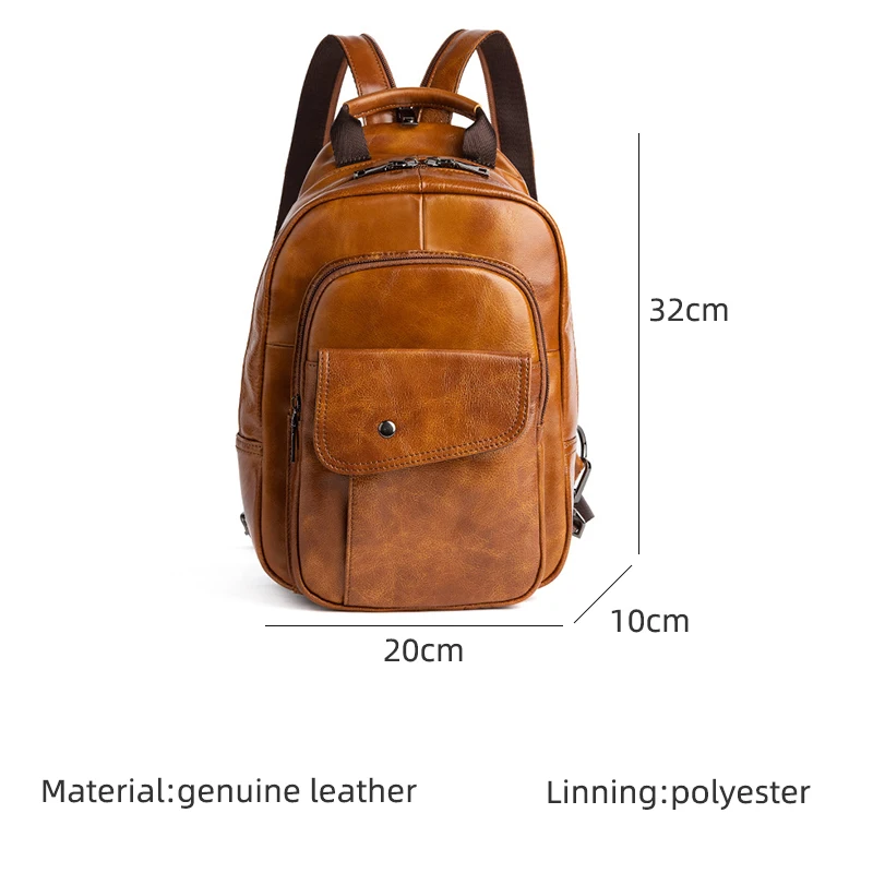 Mochila Retro de cuero genuino para hombre, bolso de pecho Vintage hecho a  mano, bolsos de hombro pequeños, bolsos de viaje - AliExpress