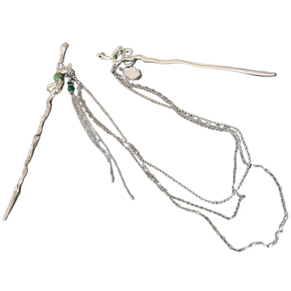 

Curly Tassel Hairpin Bun Chinese Style Chopsticks Retro Snake Barrettes Women for Buns Temperament
