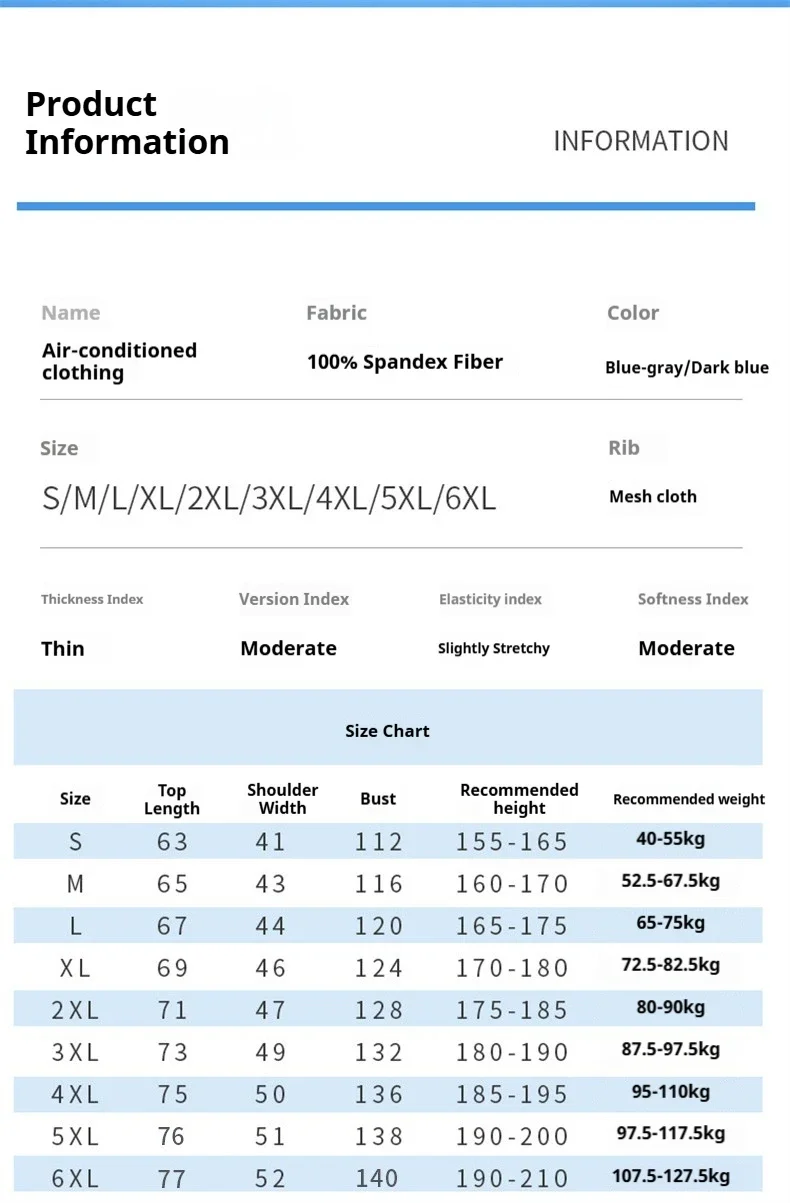 Plus Size S-6XL Cooling Fan Vest, 5V Dual Fan Ice Air Conditioned Jacket, Blue White Summer Cool Workwear for Men Women