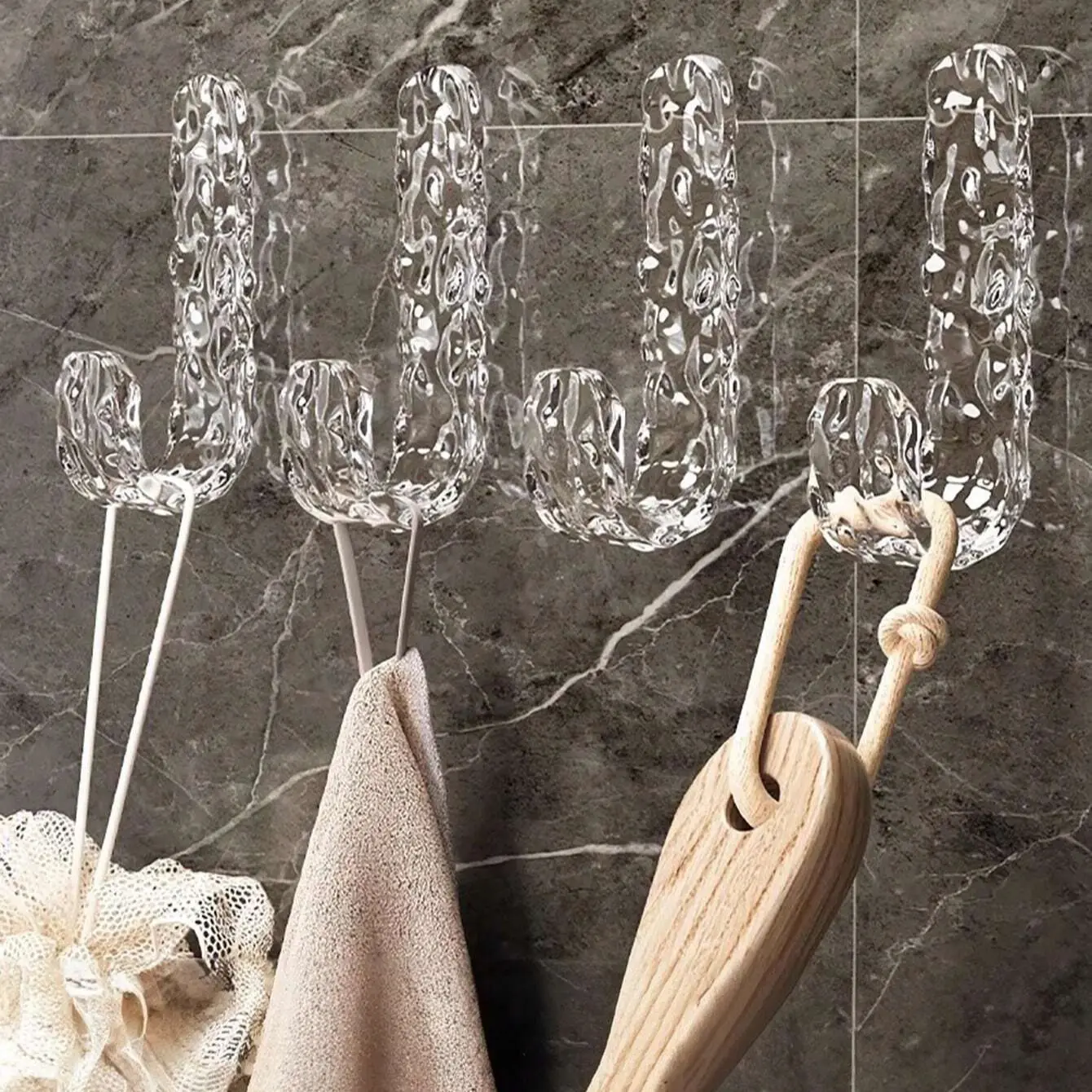 4/8/12Pcs Acrylic Diamond Wall Hook Tranparent Waterproof Adhesive Hooks For Hanging Towels Coats Home Bathroom Organizer