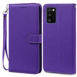 Elegant Leather Flip Wallet Case - Premium Soft Silicone Protective Cover for Samsung A41 (Dark Purple -Strap)
