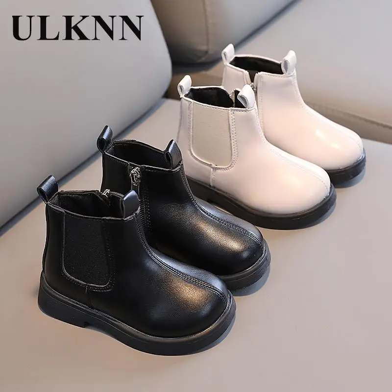 2023 Children Short Boots New Winter Girl Pure Color Soft Black Leather Boots Cuhk Children's Princess Boots Restoring Ancient