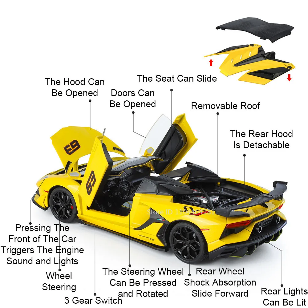 대형 1:18 람보르기니 SVJ63 파가니 와이라 합금 스포츠카 다이캐스트 장난감 모델 도어 열림 소리와 빛 풀백 기능 성인 선물 소년용