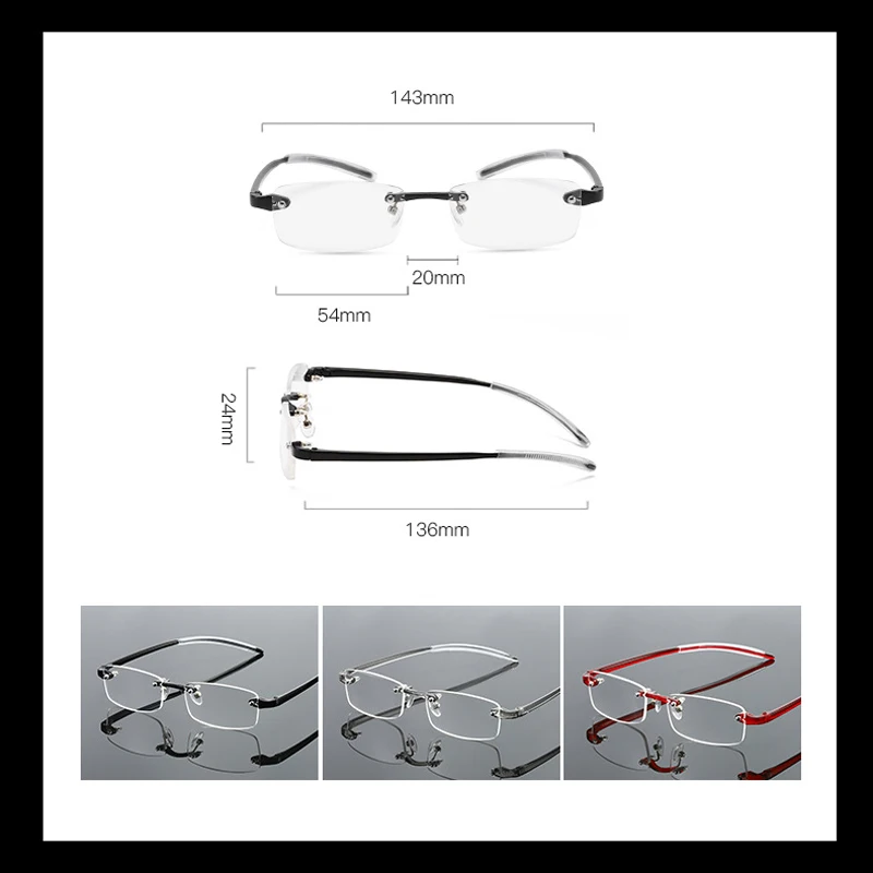 Elbru Ultralight TR90 Rimless Reading Glasses Men&Women Frameless Presbyopic Optical Eyeglasses Diopters+1.0+1.5+2.0+2.5+3 Gafas 6