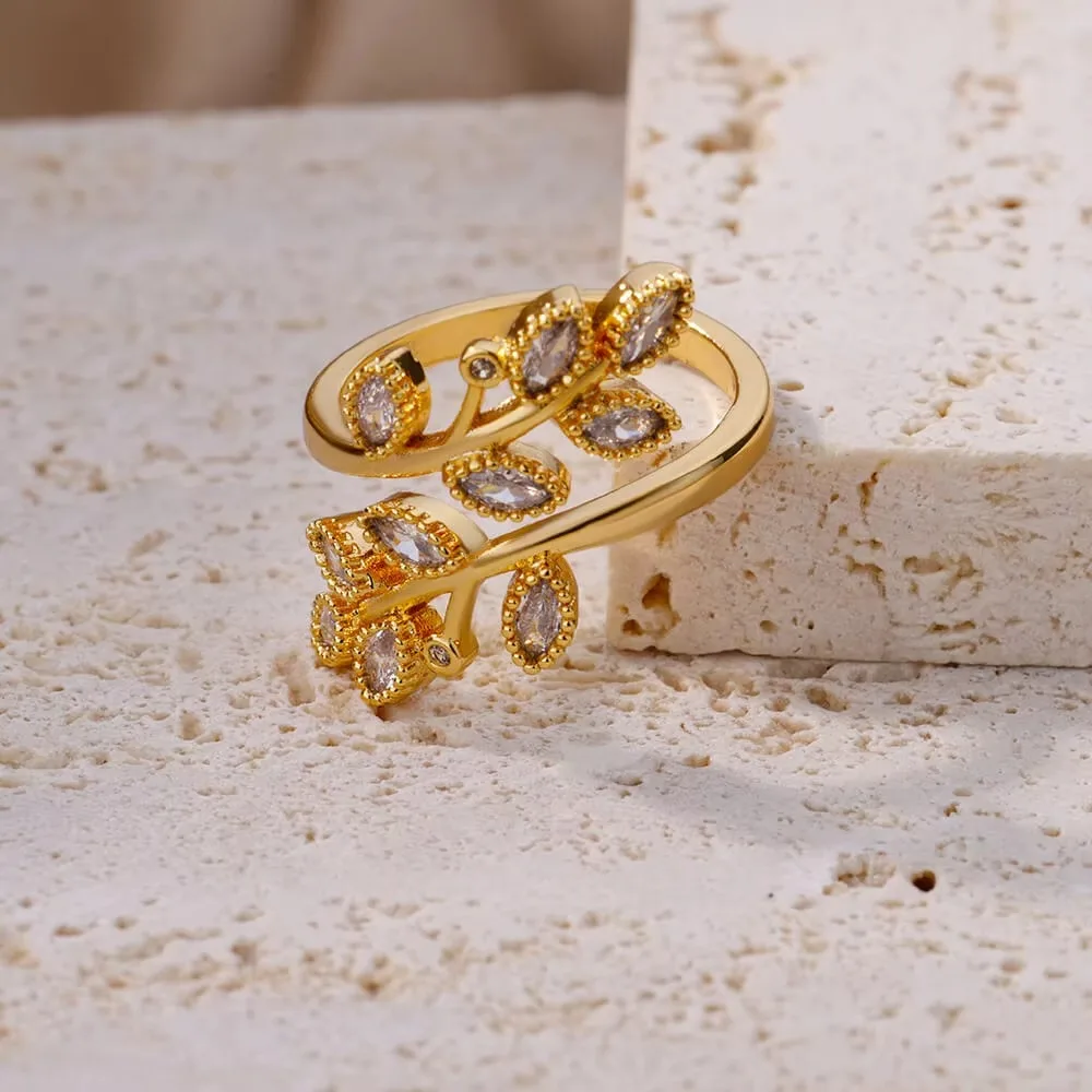 Zircon Tree Branch Ring for Women, Elegant Stainless Steel Jewelry