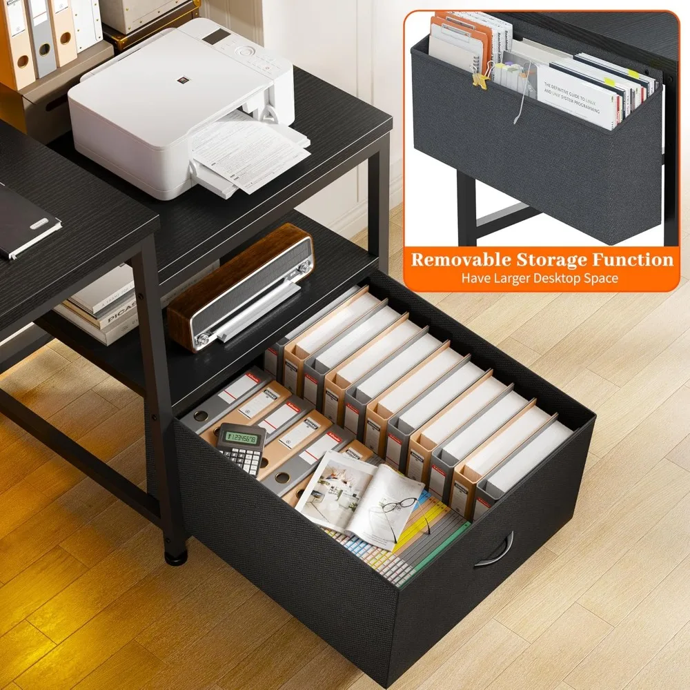 desk with power outlets, gaming desk with drawers and printer space, computer desk with file drawers cabinet 3