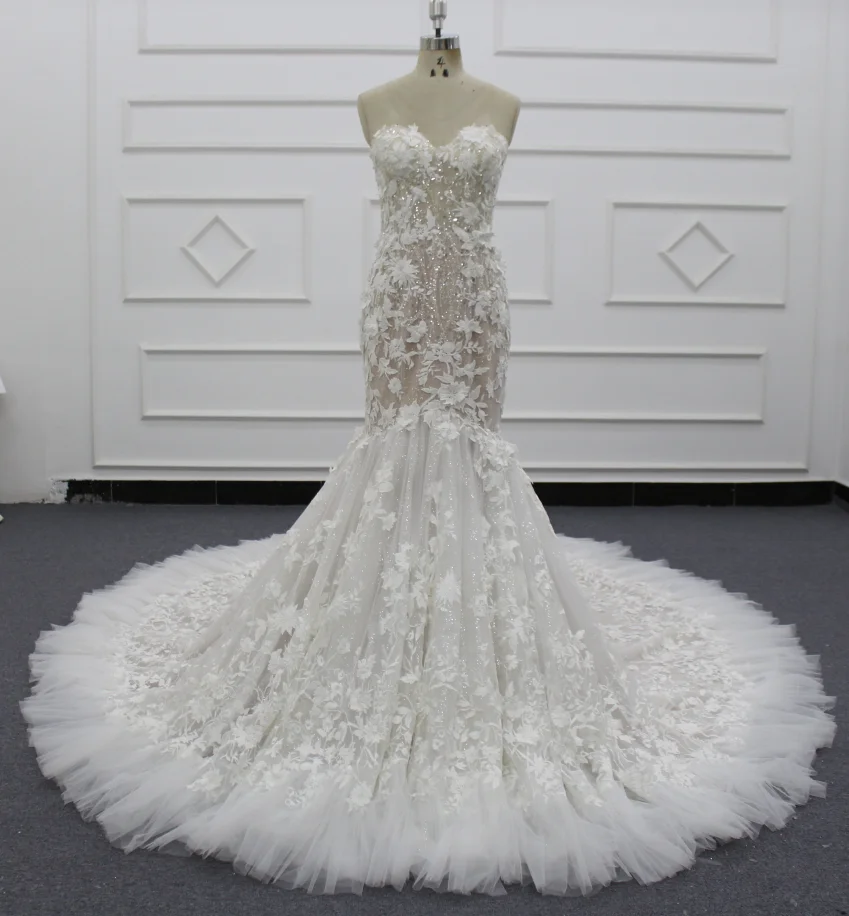 Eslieb made sweetheart lace shining wedding dress