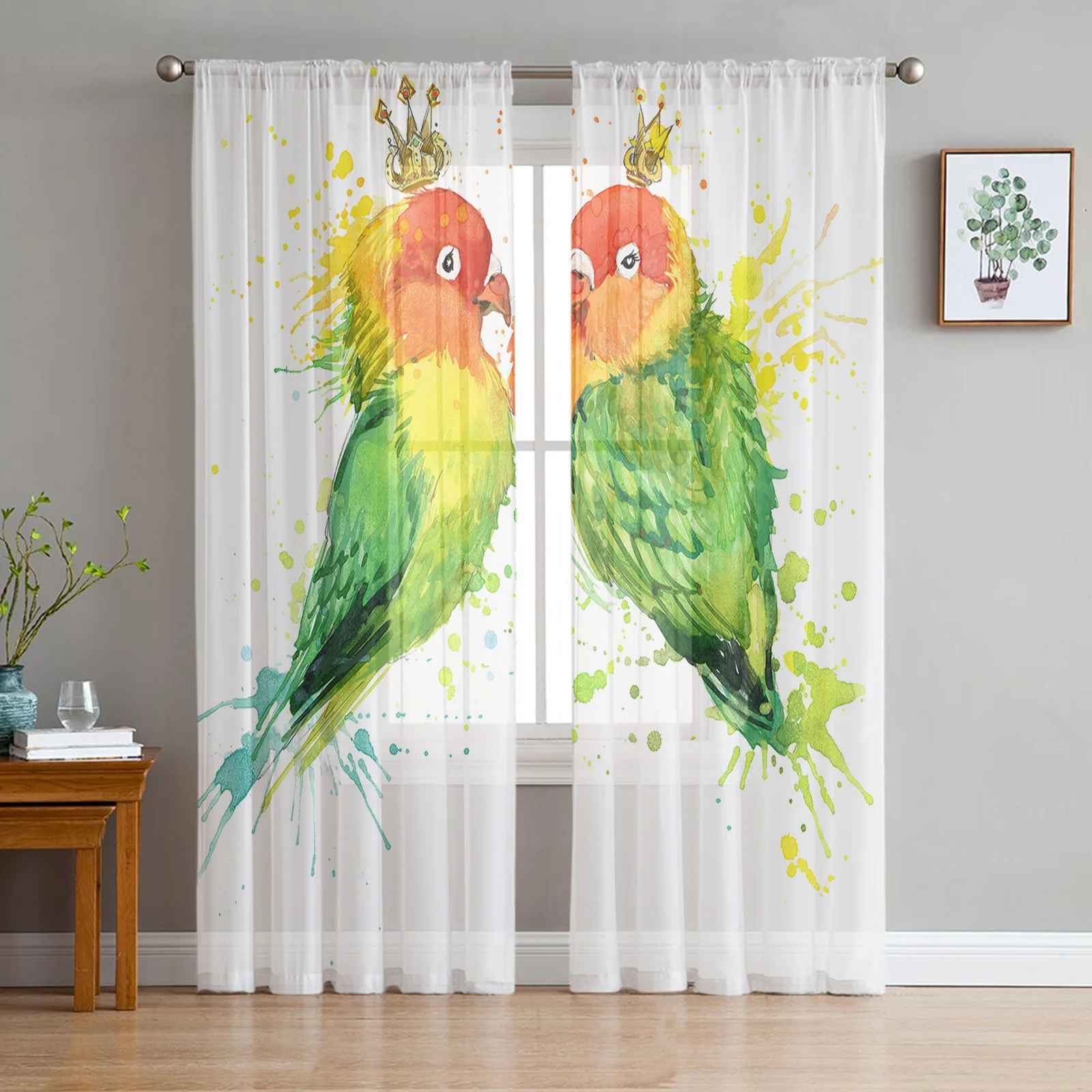 

Parrot Watercolor Modern Tulle Curtains for Living Room Bedroom Home Kitchen Window Sheer Curtains