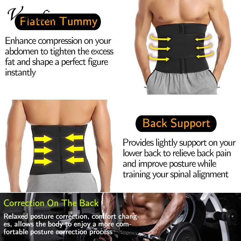 Vensslim Sauna Workout Waist Trainer Trimmer Men Weight Loss Neoprene Body Shaper Sweat Belly Belt Adjustable Straps Corset body shaper,waist trainer