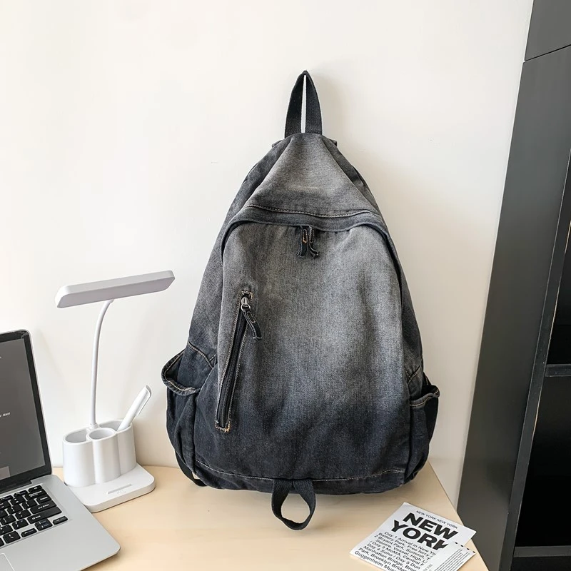 Unisex Large-Capacity Washed Denim Backpack