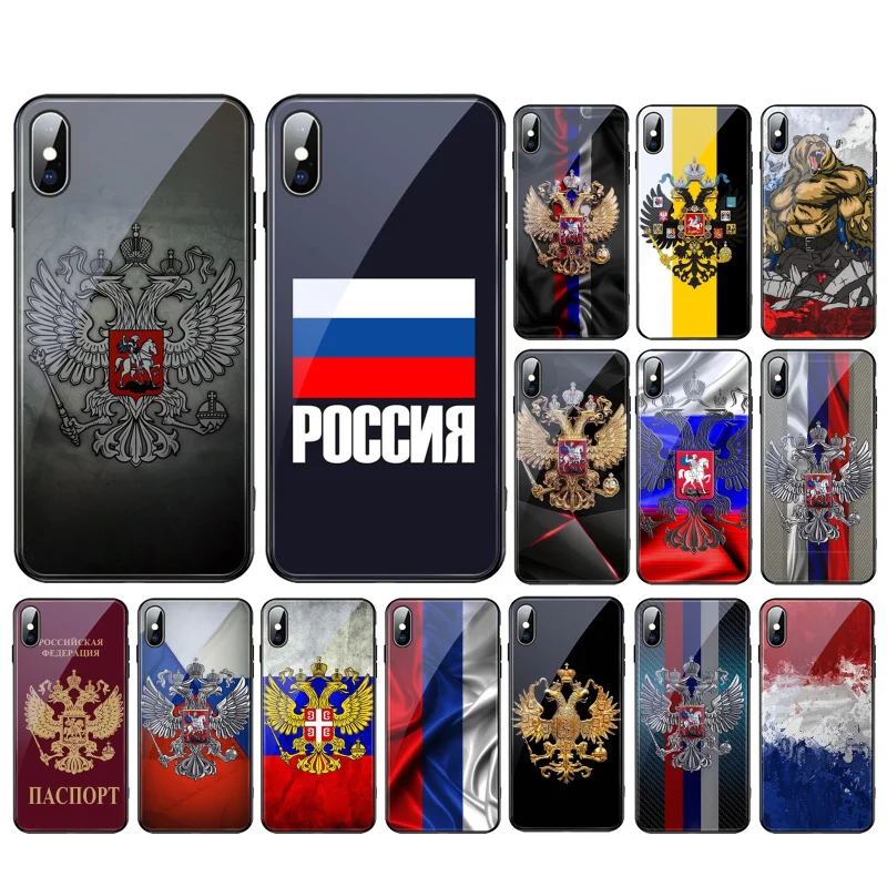 

Russia Russian Flags Emblem Glass phone case For iphone 15 14 13 Pro Max 12 11 Pro Max XS Mobile Phone Case Funda