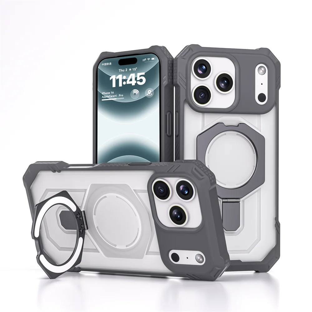 Rugged Magnetic Armor Fold Stand Phone Case with Wireless Charging and Corner Protection