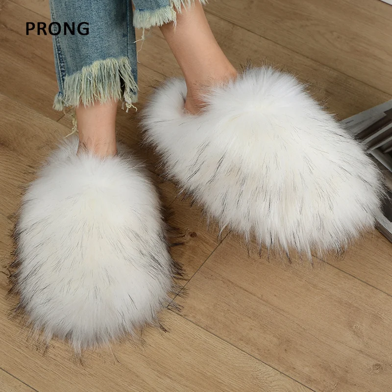 

Winter Warm Home Fur Slippers Women Luxury Faux Fur Slippers Indoor Bedroom Flat Heels Fluffy Slippers Slides