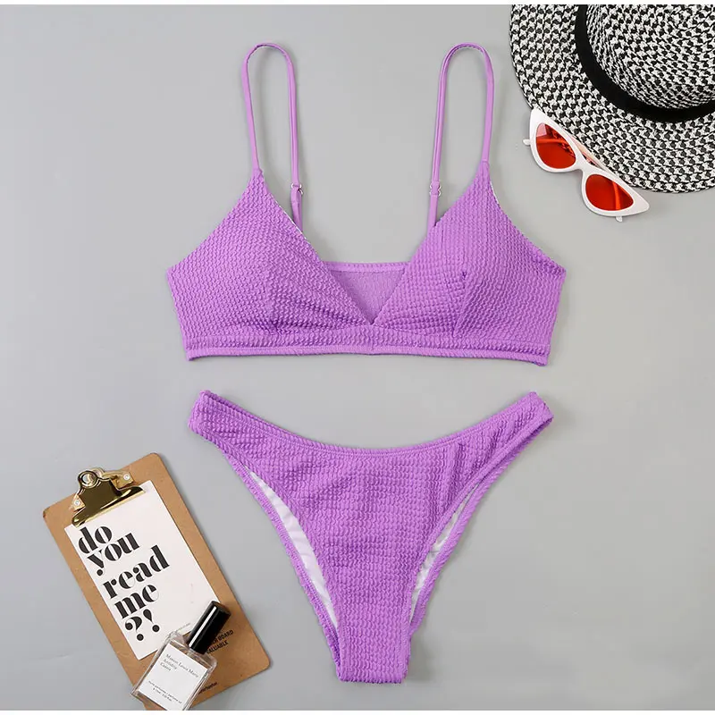 Sexy Plain Rib Bikini 2022 Swimwear Push Up Women Swimsuit Female Micro Thong Bikinis Set Summer Solid 2 Piece Bathing Suit cheeky bikini sets
