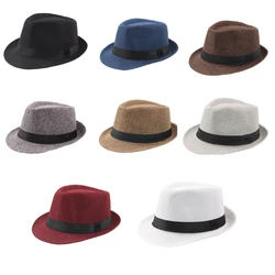 Q1FA Men Classic Fedora Hat with Black Bands Short Brim Summer  Hat Gangster Cosplays Party Costume Accessories