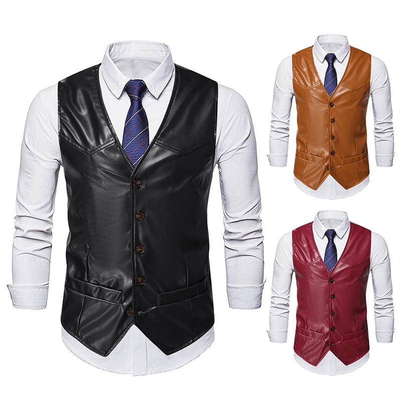 Men Vest European American Fashion Retro Round Neck Sleeveless British Style Vintage