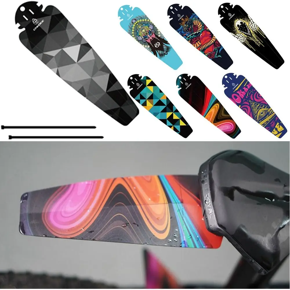 Bicycle Fender Plastic Printed Pattern Bike Saddle Rear Mudguard Removable Wings