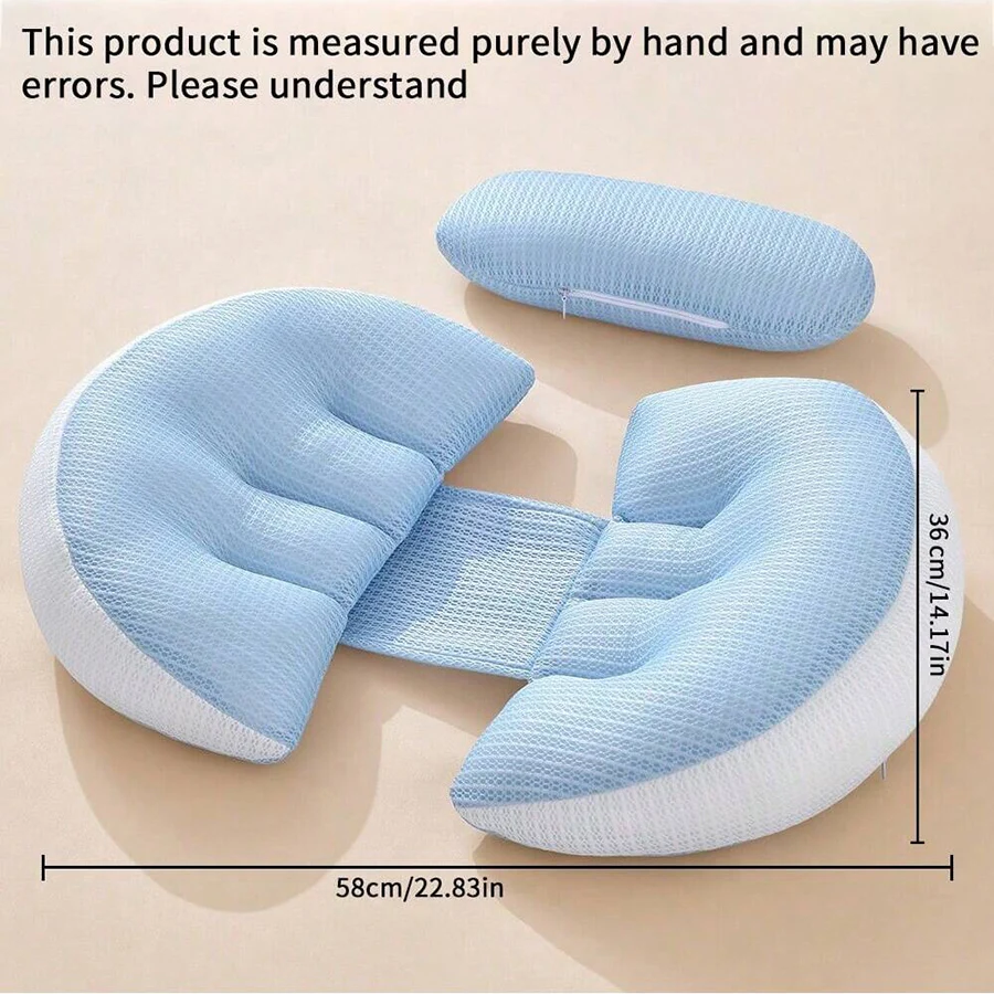 Ergonomic double-wedge pregnancy pillow for side sleepers.