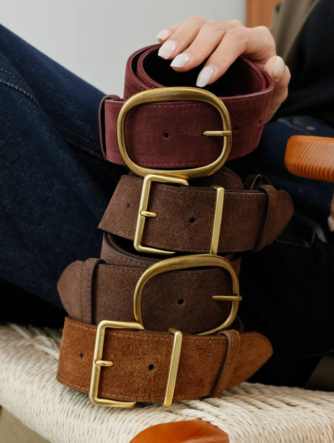 Metal suede & leather vintage chunky belt Womens 1 inch Beige Suede Western Belt – Antique Silver Buckle main image 3