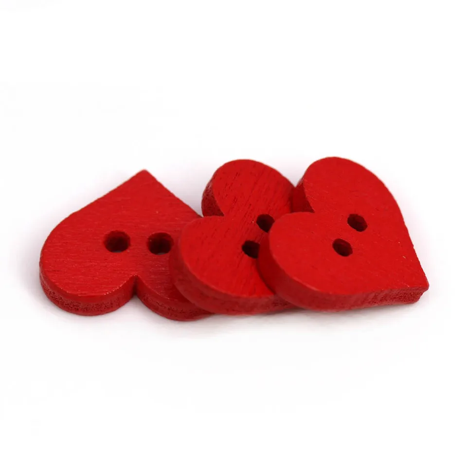 200 Pièces Boutons Découpés Coeur Rouge Boutons En Bois Pour
