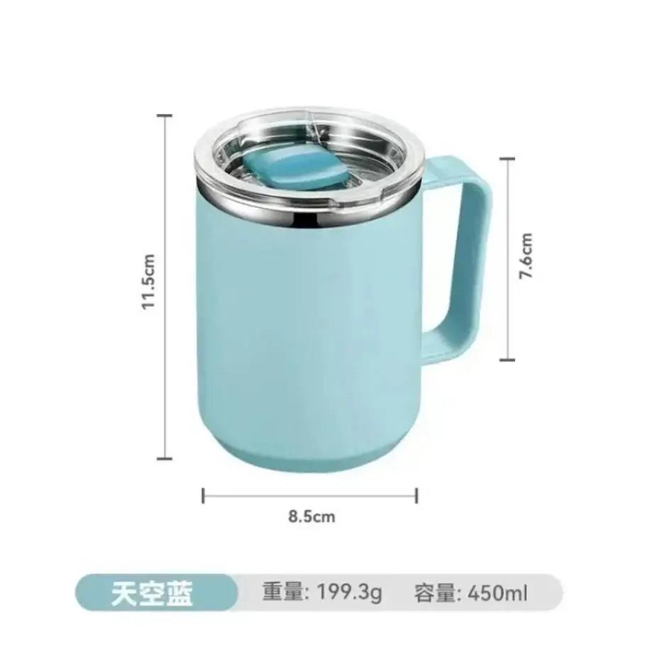 Household 304 Stainless Steel Coffee Mug With Lid Leakproof Drinkware Office Tea Milk Cup Set With Handle 450ml Cup With Straw