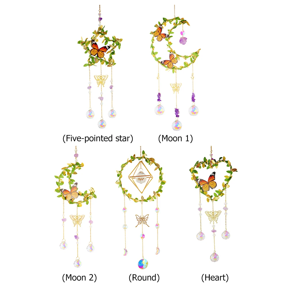 Crystal Prisms Pendant Star Moon Round Heart Light Catching Wind Chime Creative Sun Catcher Wind Chime for Wedding Decoration
