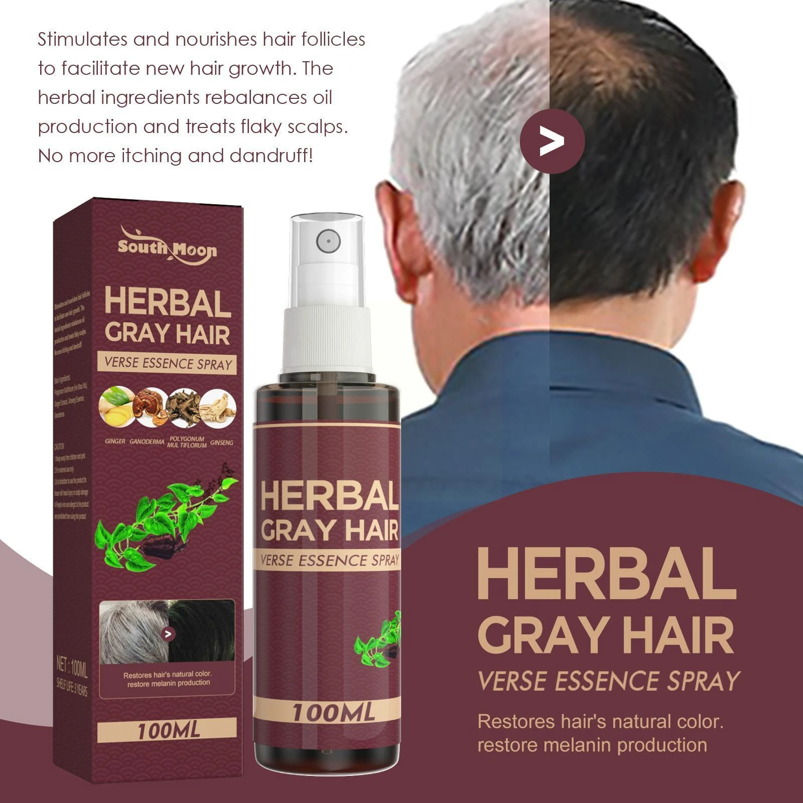 100ml Herbal White To Black Black Hair Serum Hair Darkening Nourish Hair  Hair Gray Scalp White Reduce Anti Care Spray Hair Q1Y3| | - AliExpress