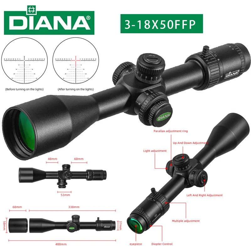 

Охотничий прицел DIANA 3-18X50 SFIR FFP с красной подсветкой