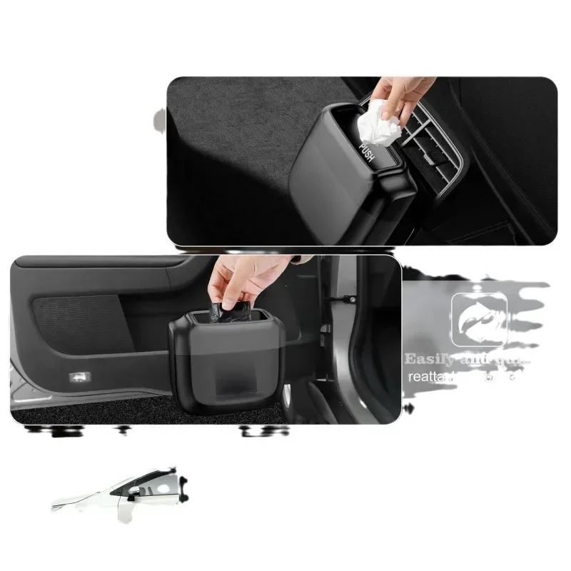 Car Trash Bin Hanging Vehicle Garbage Dust Case Storage Box Plastic Pressing Square Trash Can With Lid Auto Interior Supplies Car Storage Bag Car Trash Can Car Trash Bag