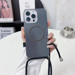 Glitter Crossbody Nylon Lanyard Phone Case with Adjustable Strap - iPhone 15 (Black)