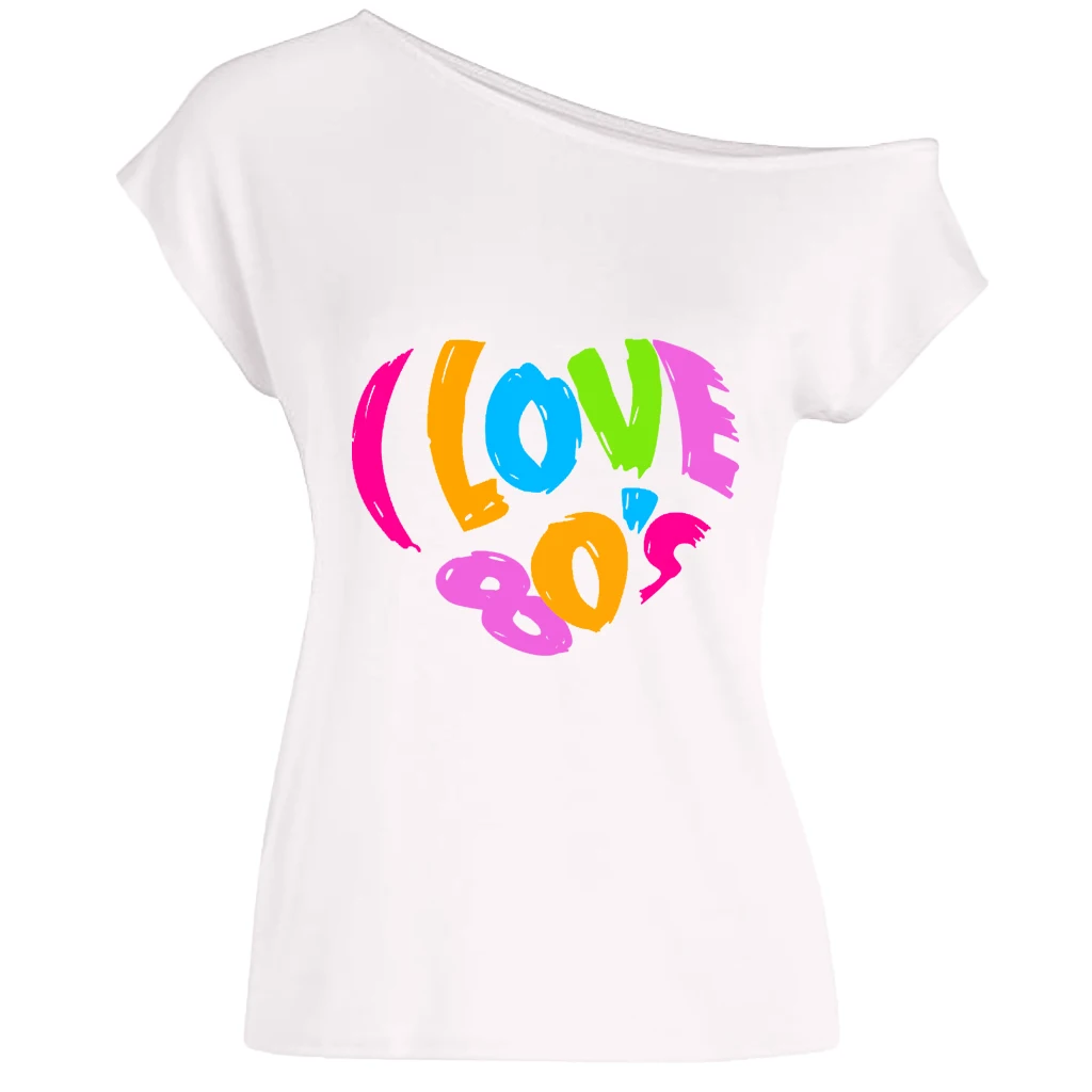 XUANSHOW 2024 Sommer Ich Liebe 80er Jahre Herz Emotionales Element T-shirt Sexy Off Schulter Tops Kurzarm Buchstaben Gedruckt T-shirt – Detail 28