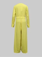 Gymystars Women Fashion Buttoned Rompers V-neck Waisted Overalls Casual High Waisted Long Sleeves Elegant Yellow Blue Jumpsuits - Image 6