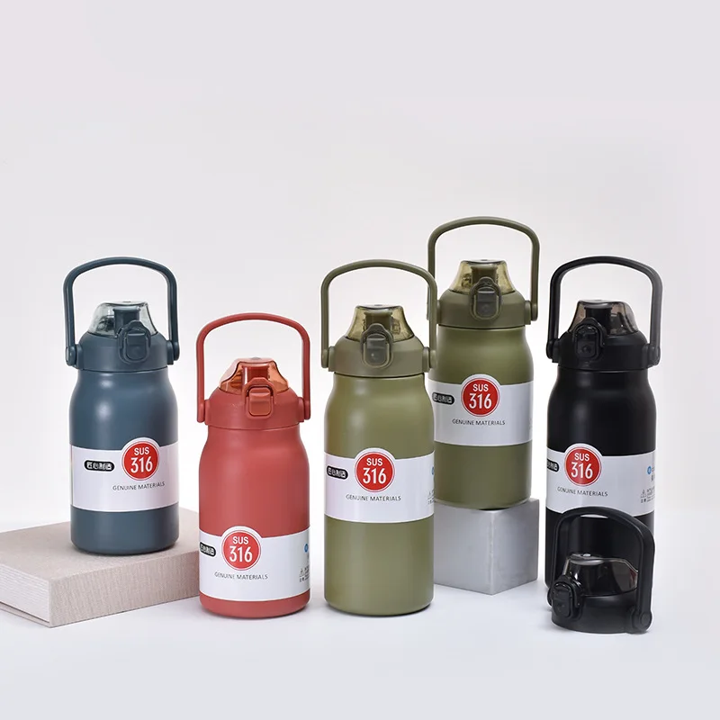 

2022 1000 мл уличный спортивный чайник с ручкой большой емкости с пружинным покрытием 304 из нержавеющей стали двухслойная Термокружка