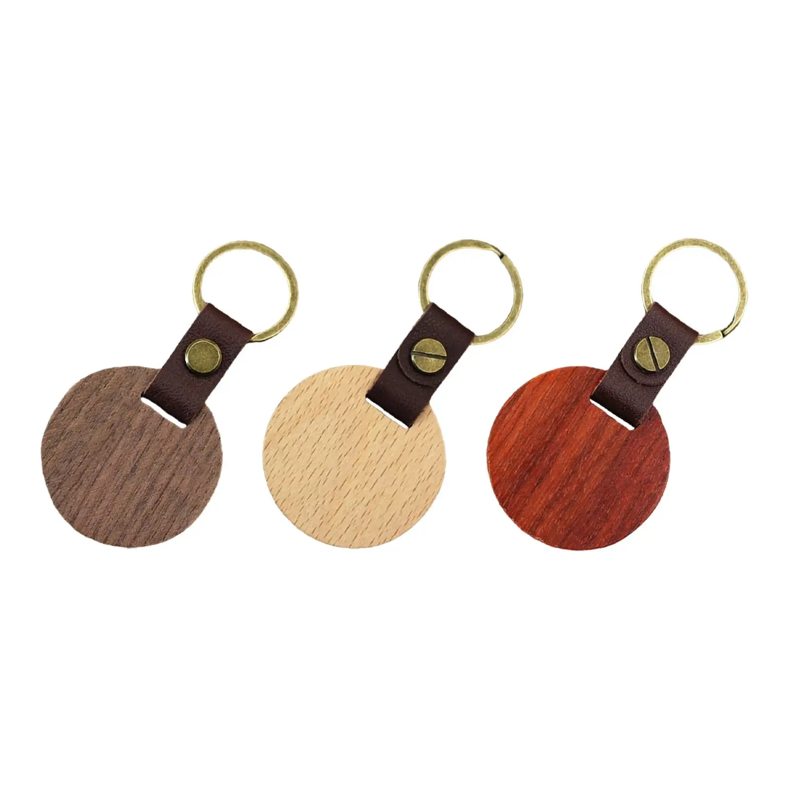 

Wooden Keychain Blank Unfinished Creative with PU Leather Strap Car Key Bag Pendant Key Tag Round for Engraving DIY Gift Crafts